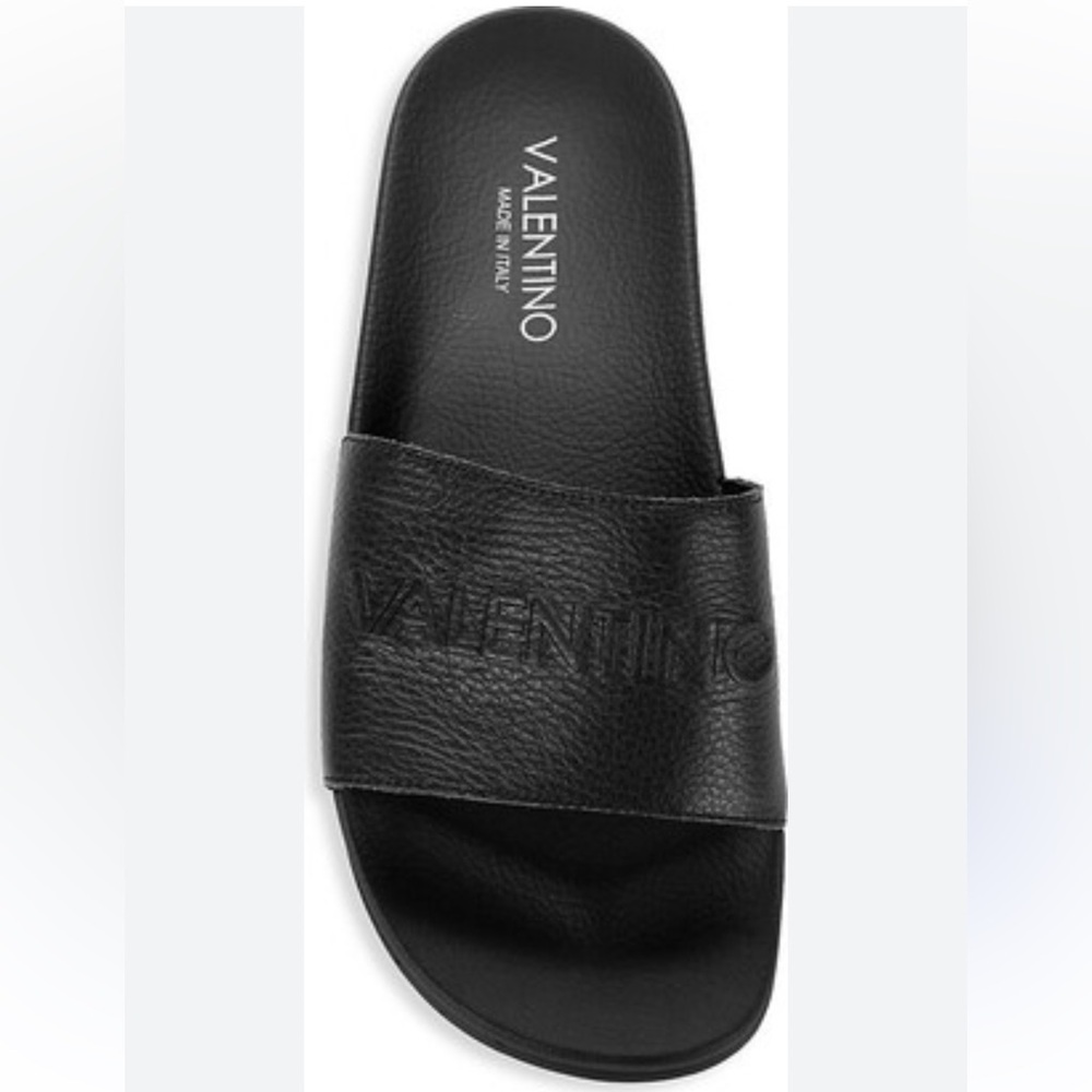 VALENTINO 
Robert Leather Slides Valentino Men  Black Slide Sandals  size 42/9